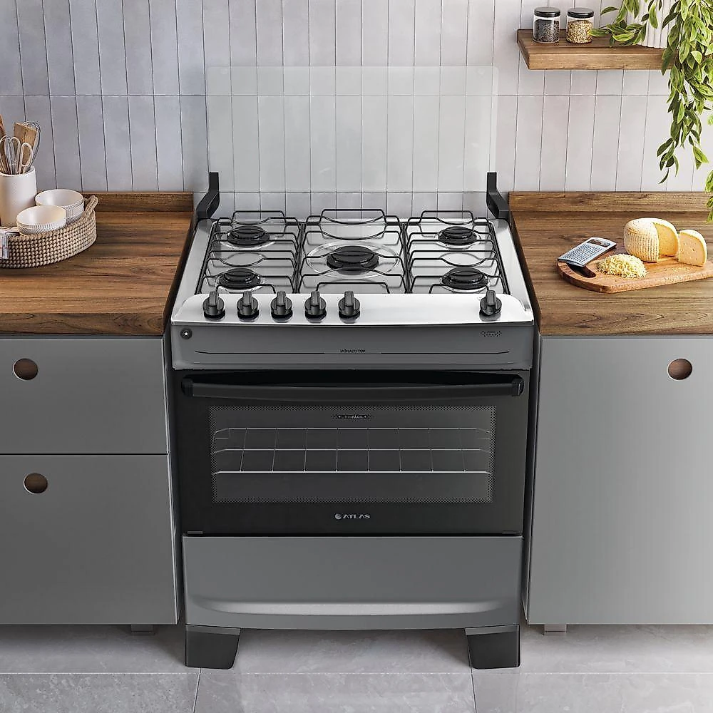 Fogão 5 Bocas Atlas Mônaco Top Automático Mesa Inox Titanium Bivolt