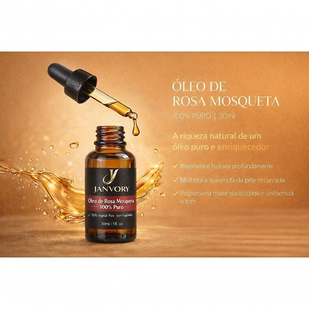 Kit com 3 Óleos de Rosa Mosqueta 100% Puros 30Ml Cada (90 Ml No Total)