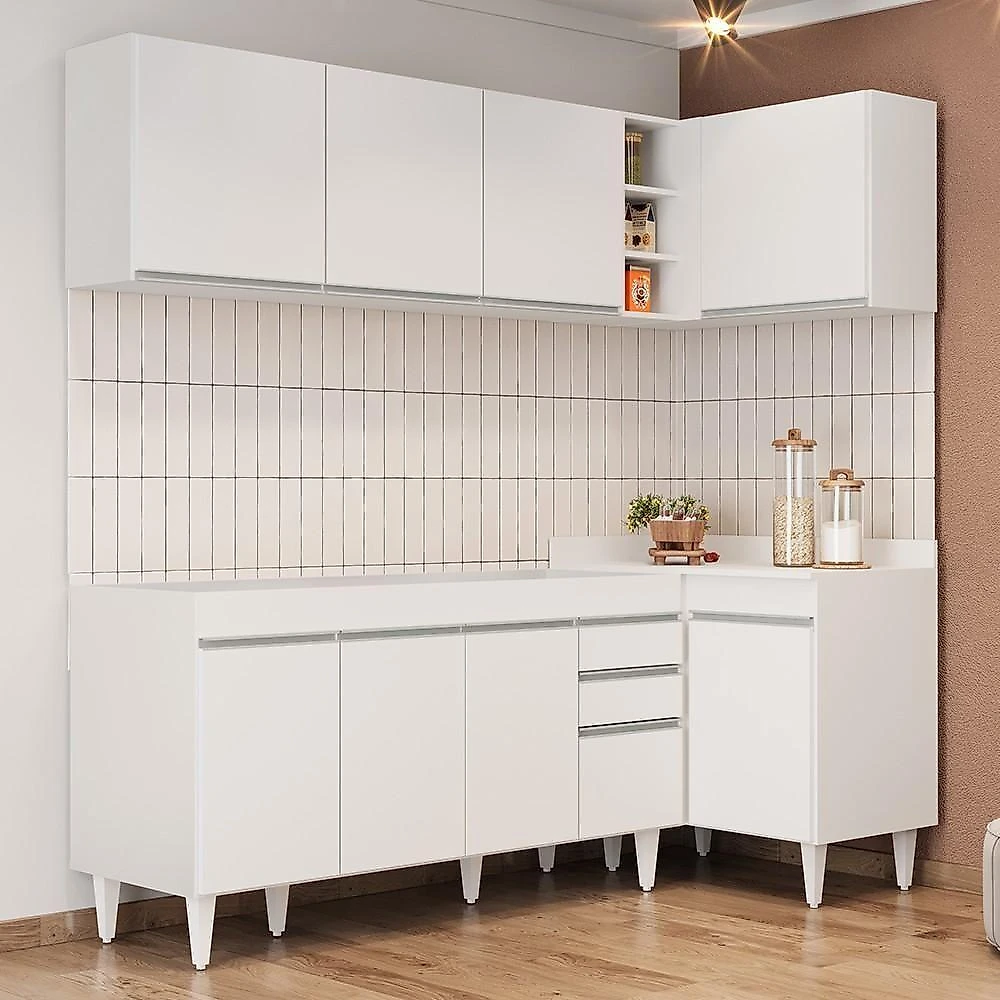Armário De Cozinha Modulado De Canto Esquerdo 4 Peças Cp49 Balcão Sem Tampo Branco - Lumil