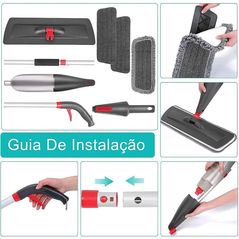 Mop Spray 800ML de Microfibra com 3 Refis Lavaveis Limpeza de Piso Seco e Umido Cinza VANOVA