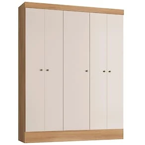 Miniatura Guarda-Roupa Casal Demóbile Ártico 5 Portas de Bater MDP - 135cm de Largura Amêndoa/Off White