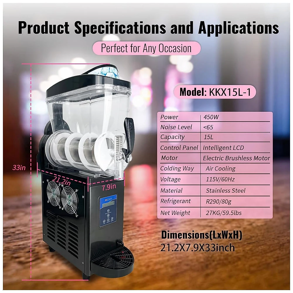 Máquina de Slush Raspadinha FSKEKU 15L Comercial Compacta Inox 450W