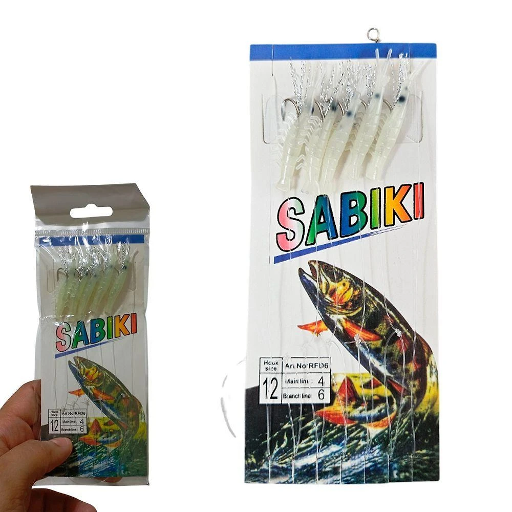 Isca Artificial Sabiki 5 Camarões Fluorescente Silicone Branco AB Mídia