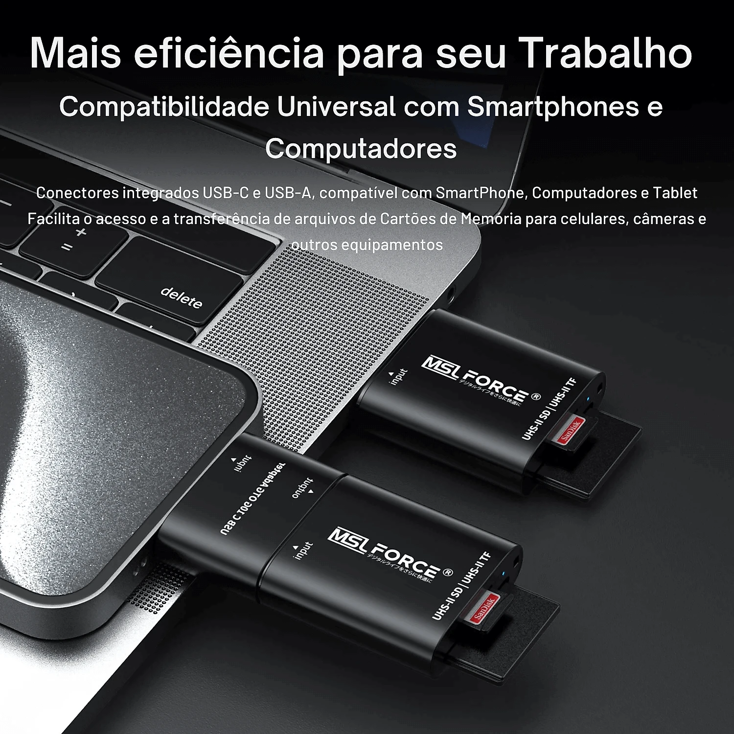 Leitor de Cartão SD/microSD 2 em 1 USB-A + USB-C OTG com Suporte de Chaveiro