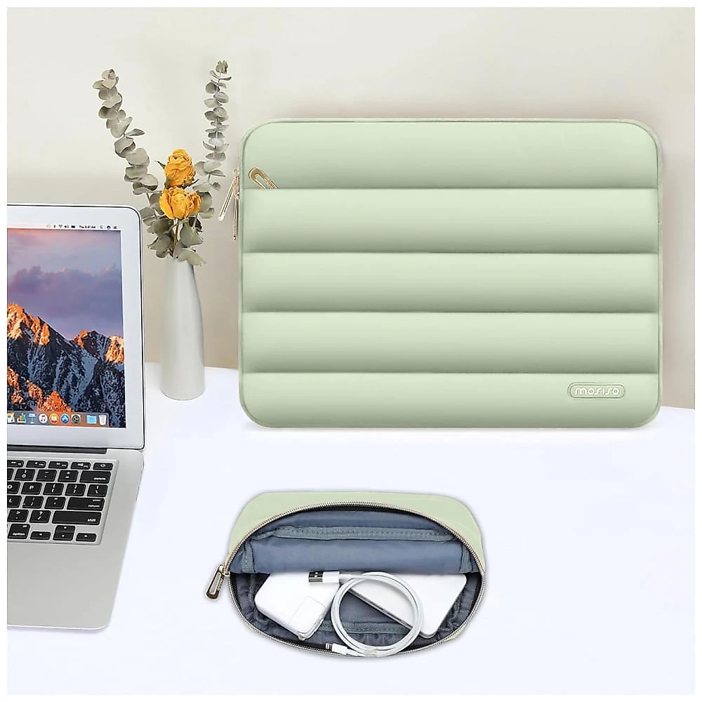 MOSISO 13.3" Bolsa Acolchoada para MacBook Air/Pro, HP, Dell, ASUS, Lenovo, Poliéster com Estojo Pequeno, Verde-Sálvia