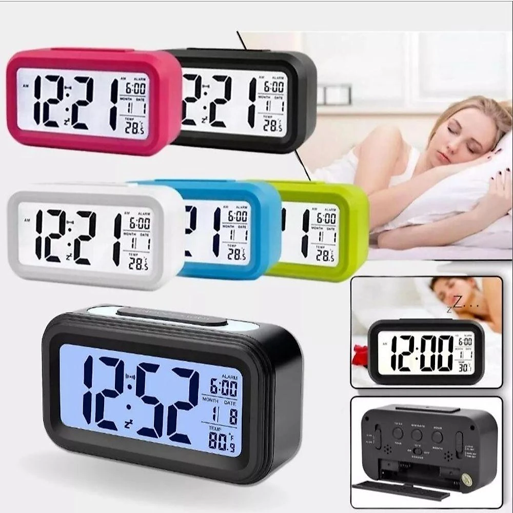 Relógio Despertador Digital OEM com Luz Noturna Função Soneca Calendário Termômetro °C-°F e Visor
