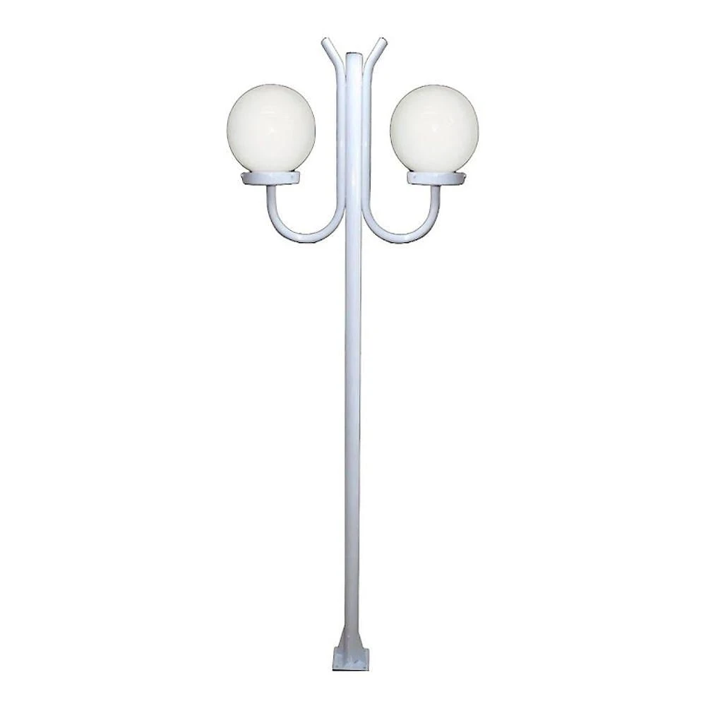 Poste Luminária Globo g Duplo Braço Curvo para Cima 300cm Branco Ouro Minas