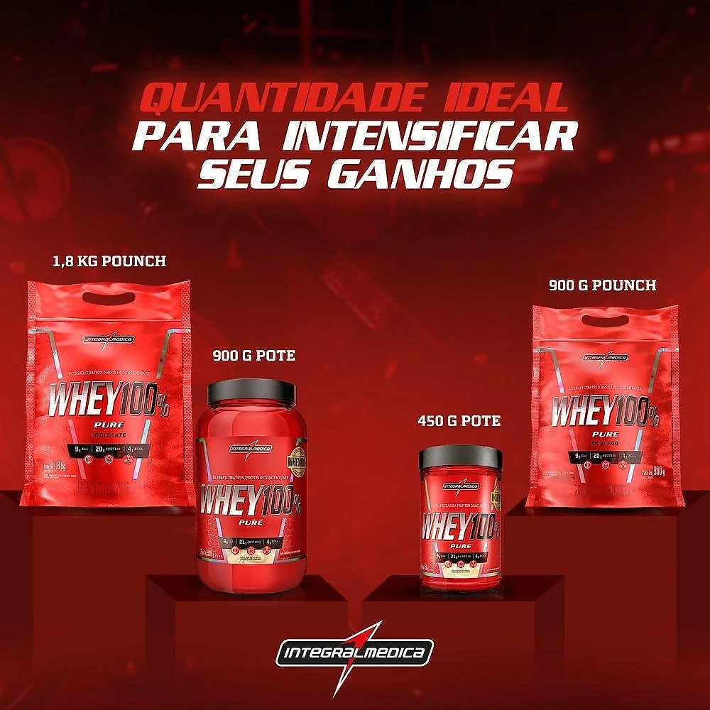 Proteína concentrada integralmedica whey 100% pure 900g chocolate
