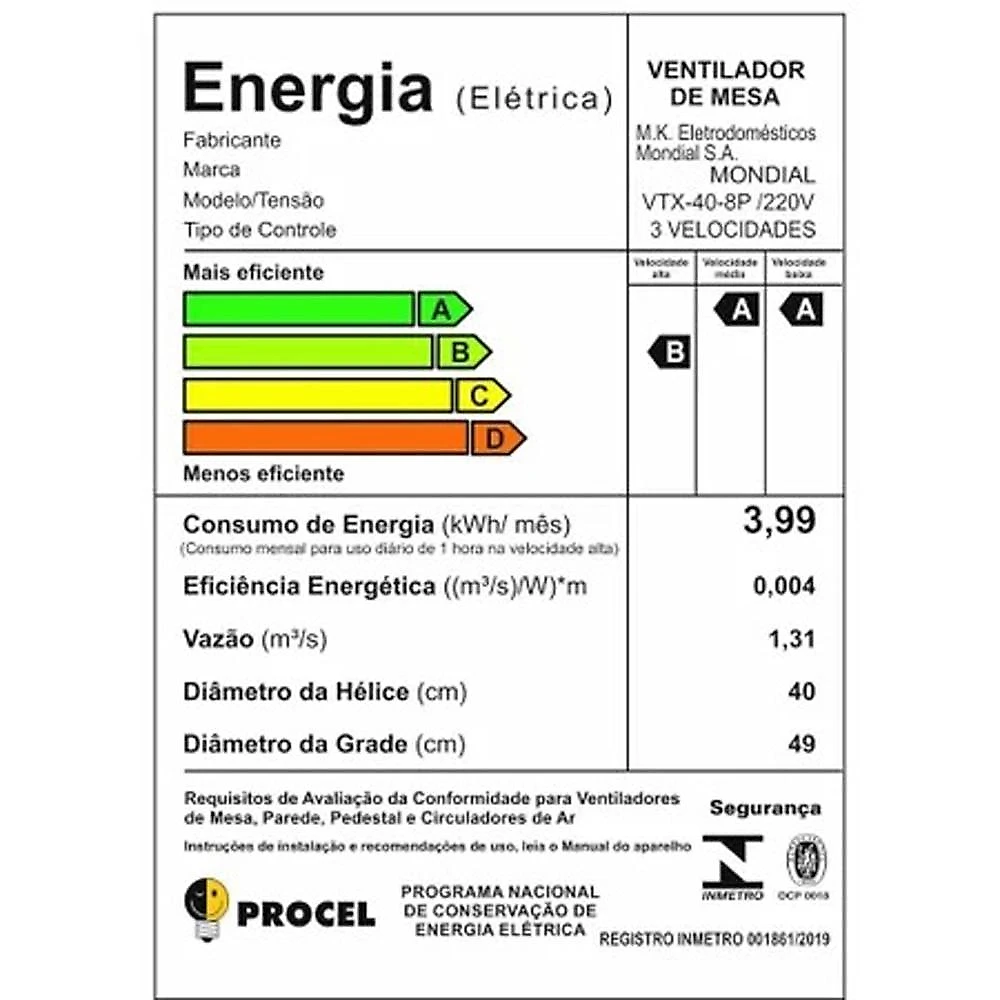 Ventilador de Mesa Mondial Turbo, 40cm Preto  110 Volts