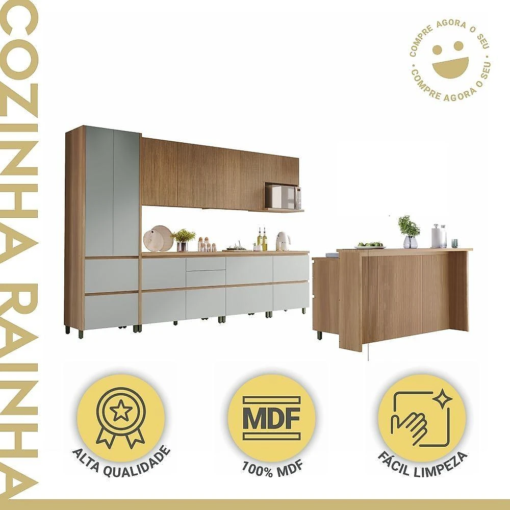 Cozinha 10 Peças 100% Mdf Rainha Gourmet Nature-verde