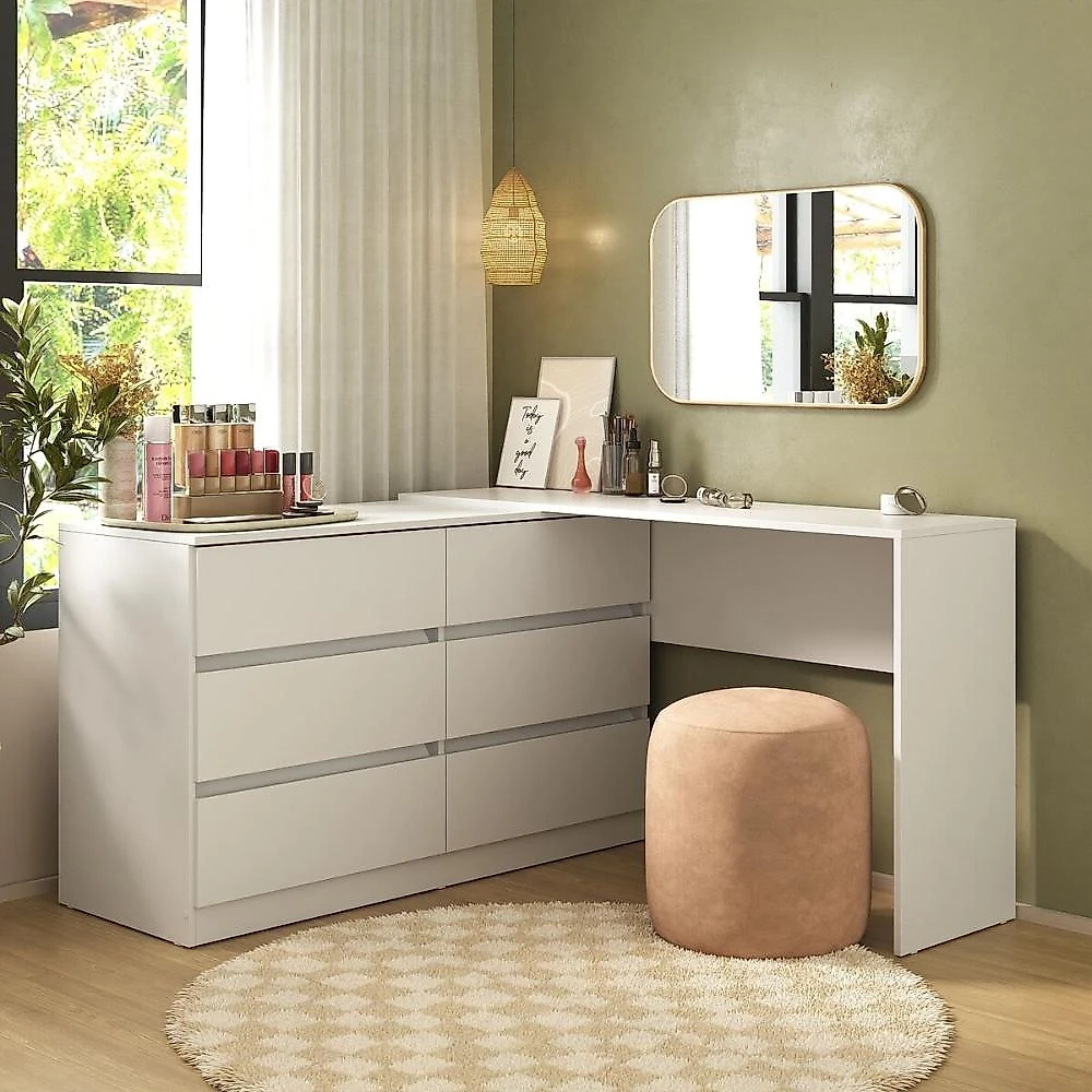 Miniatura Penteadeira de Canto 120cm 6 Gavetas Flex Multimóveis MP4404 Branco