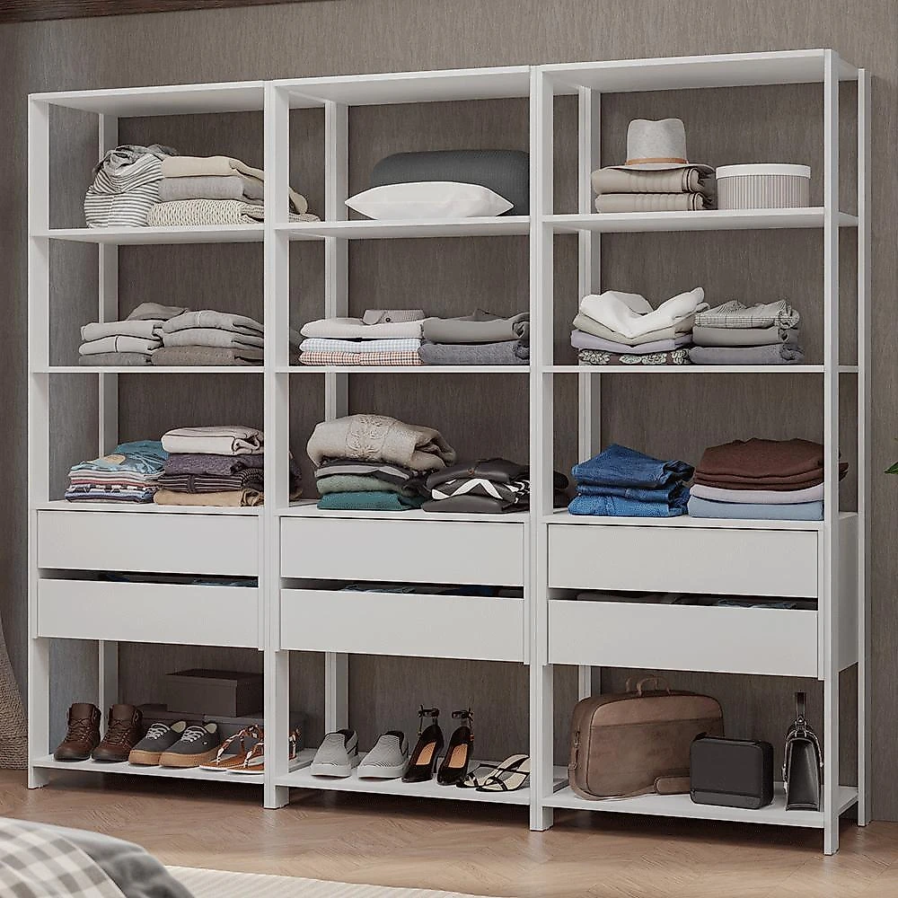 Guarda-roupa closet modulado 6 gavetas 210 cm valencia madesa branco