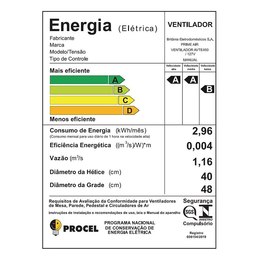 Ventilador De Coluna Prime Air Maxx Force 6 160W AVTE450 220V
