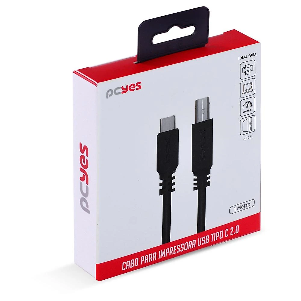 Cabo impressora usb-c para usb-b 2.0 1m preto pcyes