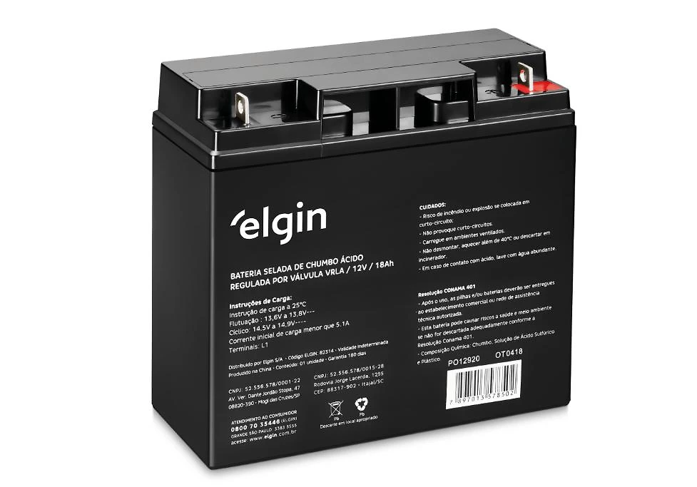 Bateria selada vrla 12v 18ah terminal l1 elgin