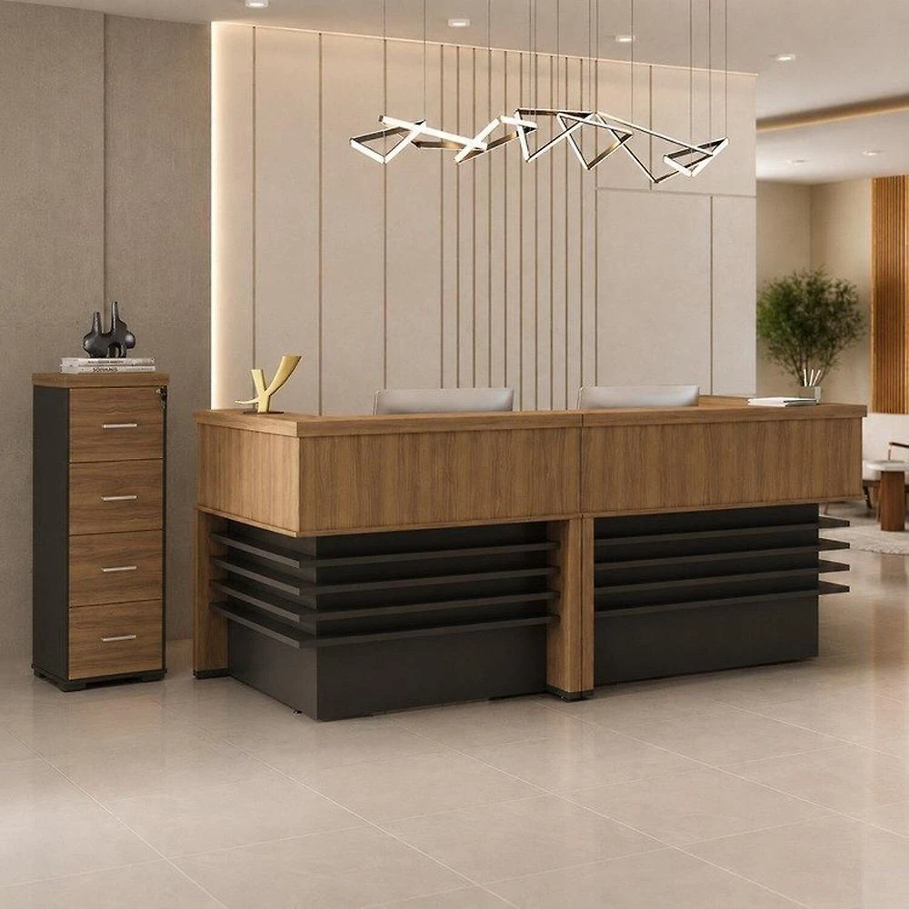 Conjunto Balcão para Atendimento Recepção e Gaveteiro para Arquivo Alto Espresso Móveis Nogal/Preto Nogal/Preto