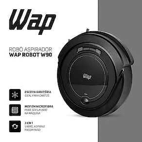 Aspirador Robô Wap Robot W90 Autonomia 1h20 Sensores Antiqueda e Anticolisão Bivolt Preto