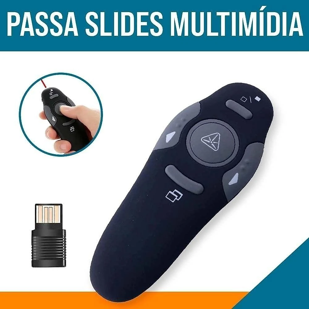 Controle Apresentador sem Fio PP2000 para Slides com Caneta Laser Preto Compatível com PC OEM