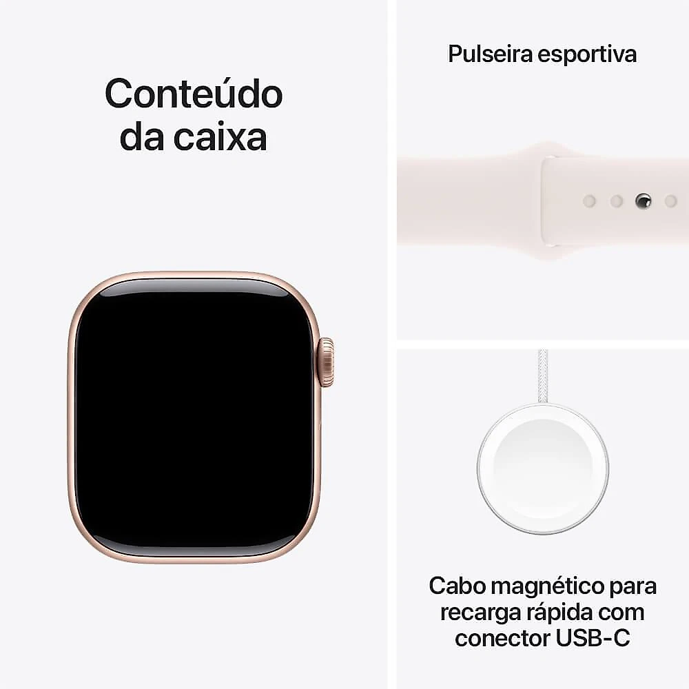 Apple Watch Series 10 GPS • Caixa cor de ouro rosa de alumínio – 42 mm • Pulseira esportiva blush-clara – M/G