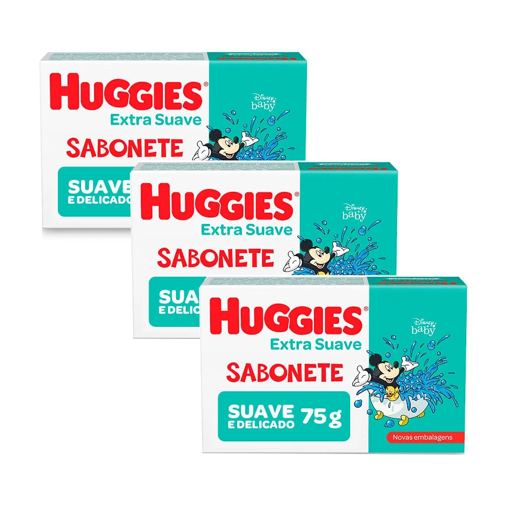 Kit 3 Sabonete Infantil em Barra Huggies Extra Suave 75g