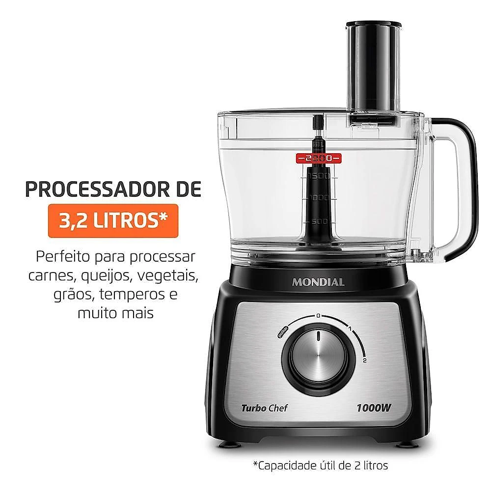 Multiprocessador Mondial Turbo Chef 3 em 1 MPN-02-BE 1000W Preto 110V