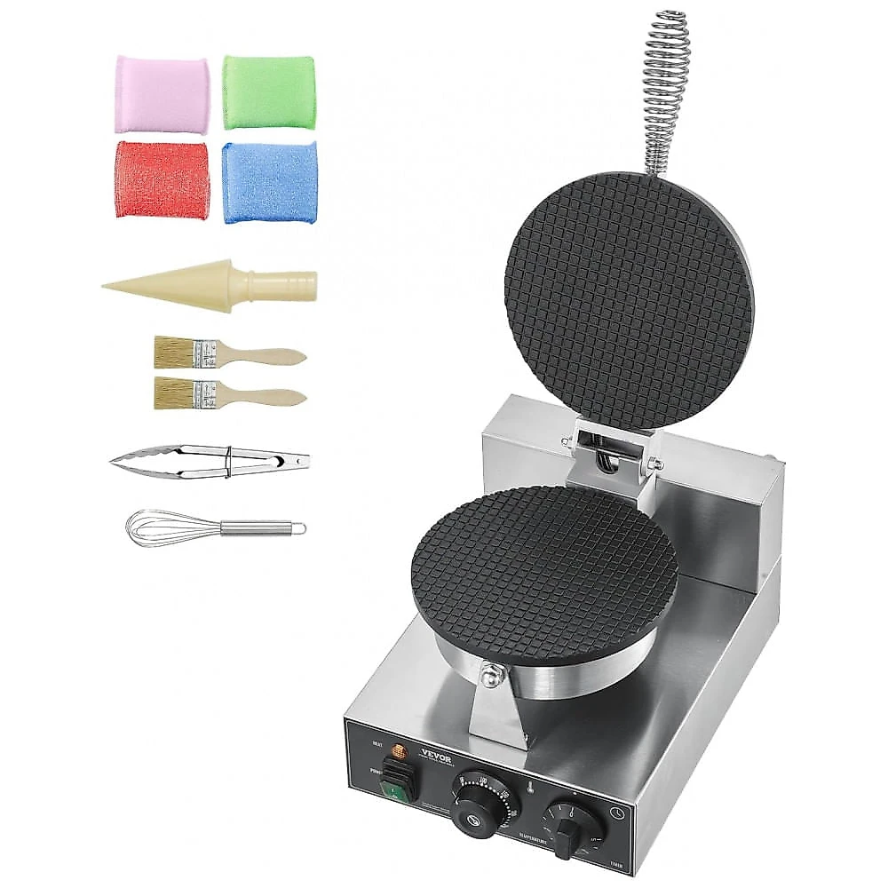 Máquina de Casquinha de Sorvete VEVOR 1230W Inox Antiaderente Controle de Temperatura 110V