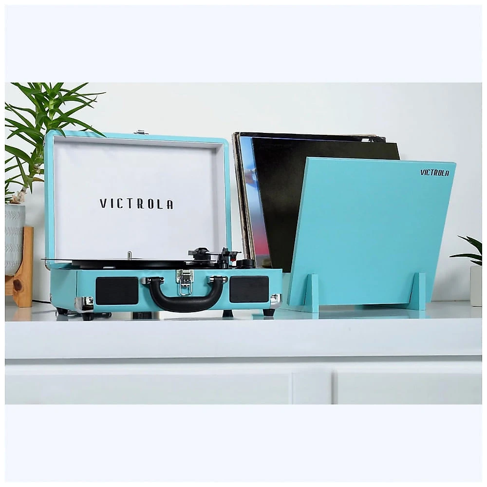 Toca Discos Retrô com Suporte de Record Player e Bluetooth, Vitrola Journey, Azul Turquesa