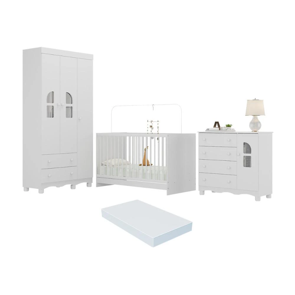 Quarto de Bebê Completo com Berço 3 em 1 com Colchão Incluso Aurora Multimóveis MP4576