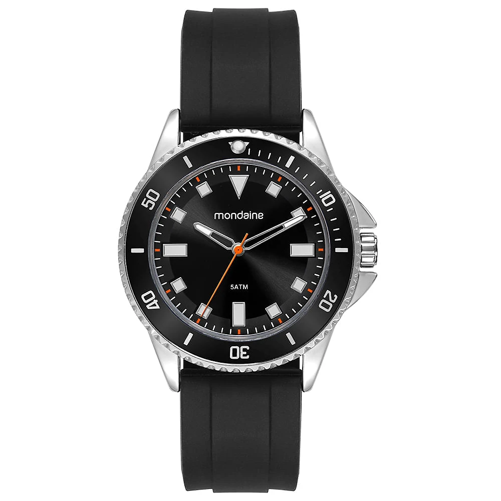 Relógio Masculino Bisel Preto Pulseira em Silicone