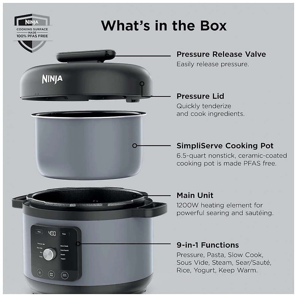 Panela de Pressão Elétrica Ninja HyperHeat Roxo Pedra 6,2 L 9 em 1 SimpliServe Pot 1200 W PC201SP 110V