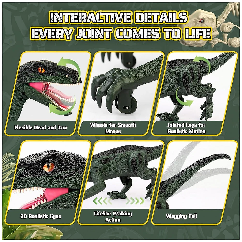 Joguete de Dinossauro para Crianças: Controle Remoto , com Passeio, Sons Realistas, Modo Demonstração, Recarregável - Rcfunkid