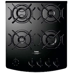 Fogão Consul 4 Bocas CFO4VBE com Mesa de Vidro e Grades Individuais Bivolt - Preto