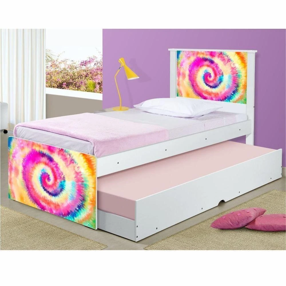 Bicama Solteiro com Cama Auxiliar Valência MDF MDP Branco Tie Dye Tebarrot Móveis