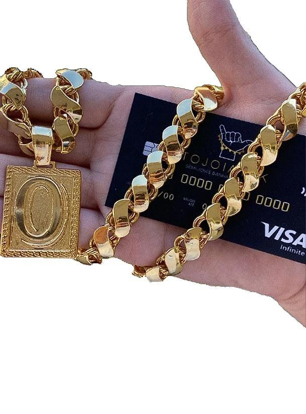 Miniatura Cordão Friso S 13Mm + Pingente Letra - Banhado A Ouro 18K