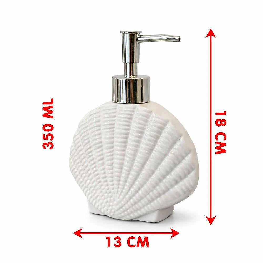 Porta Sabonete Líquido Dispenser Praia Mar 350ml Cerâmica para Lavabo Branco
