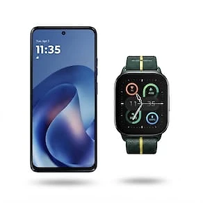 Kit Motorola Moto G47 5G 128GB Azul com Smartwatch Moto Watch Fit GPS Verde