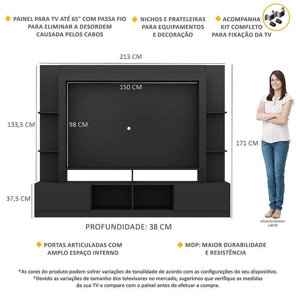 Rack Estante Painel Suporte Tv 65´´ Preto