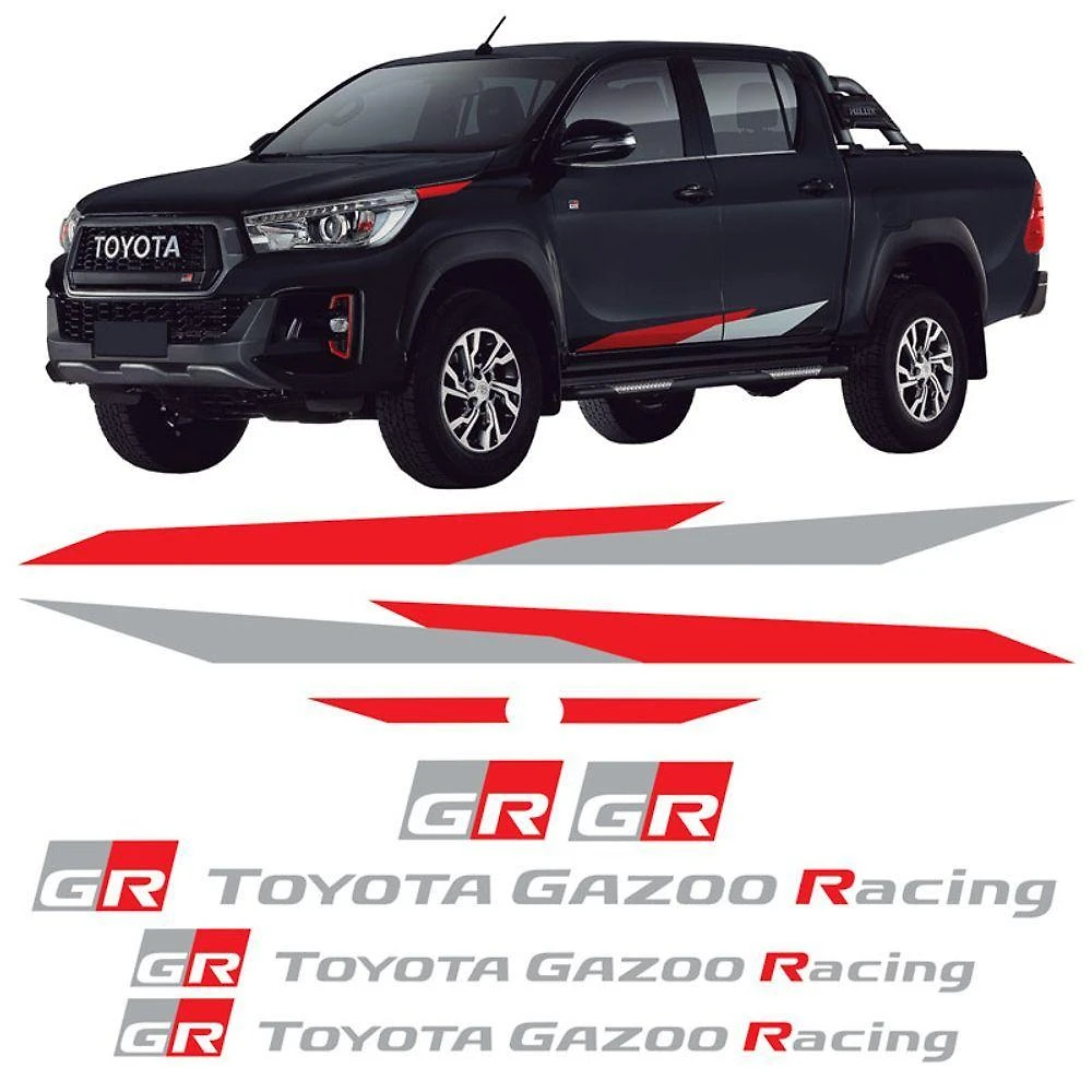 Kit Faixas Hilux Gr Toyota Gazoo Gr Sport V6 Adesivo Lateral Cinza E Prata Preto