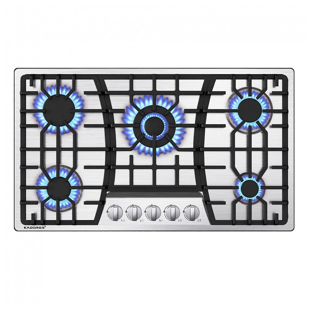 Cooktop a gás 5 bocas Kadorer inox escovado embutir conversível GN/GLP 110V