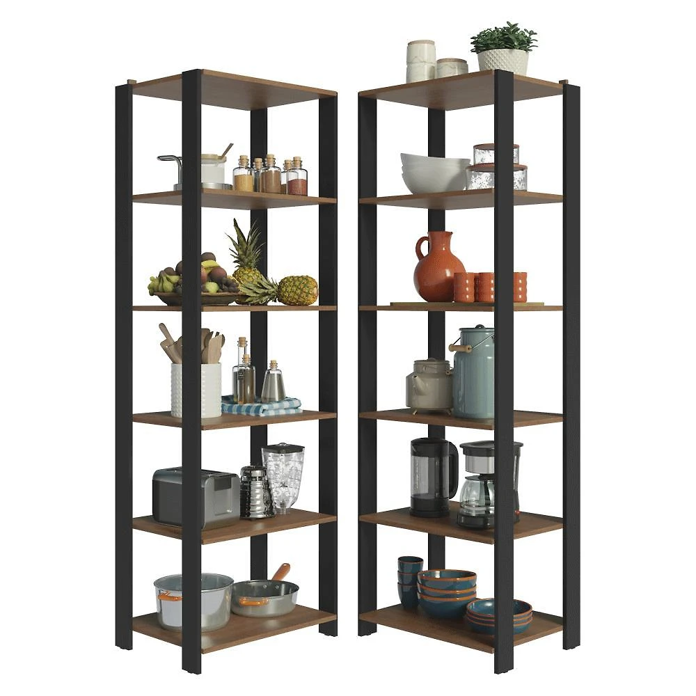 Armário estante multiuso organizador de canto 10 prateleiras 118cm rustic/preto madesa