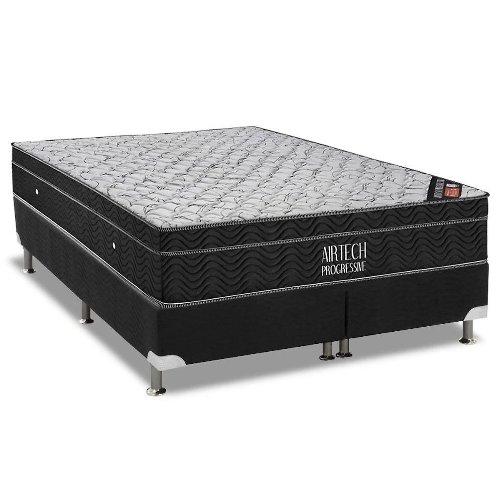 Cama Box com Colchão Queen Physical Suede Black Pillow Top Molas Ensacadas Tecido Preto Ortobom