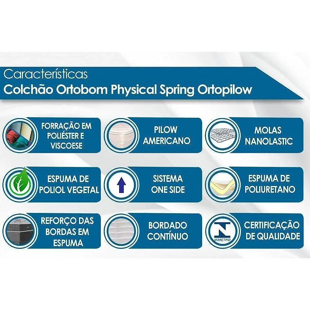 Colchão Solteiro Para Hotelaria Nanolastic Physical Spring Ortopillow (88x188x23) - Ortobom
