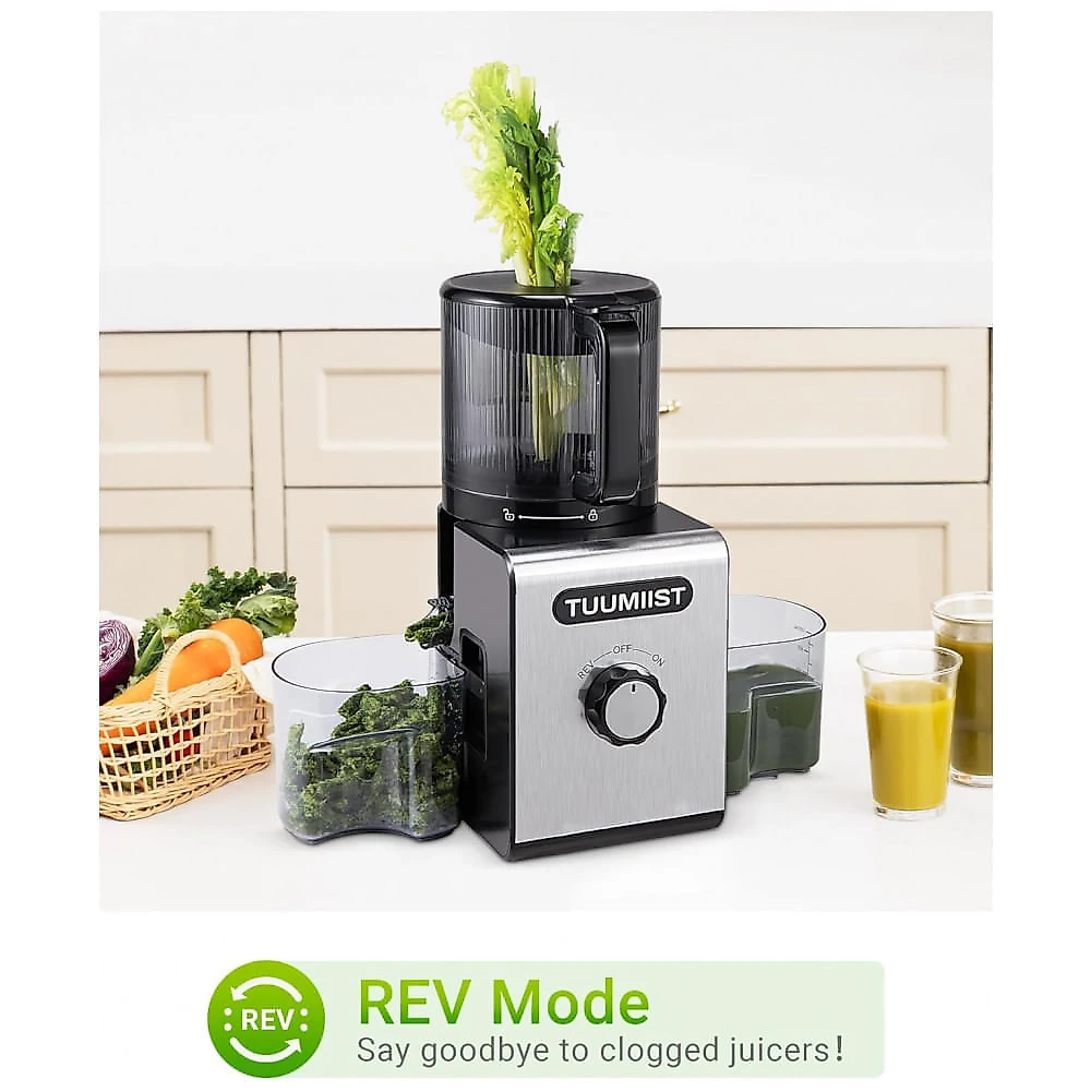 Extrator de Suco a Frio TUUMIIST 16,5 cm com Boca de Alimentação Grande para Frutas e Vegetais Inteiros, Alto Rendimento de Suco, Fácil de Limpar
