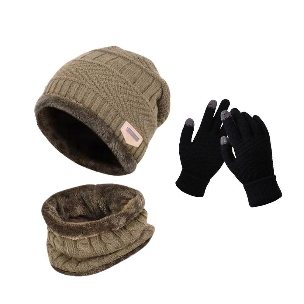 Kit Inverno OEM Geométrico 100% Lã Antialérgica com Luvas Touca e Protetor de Pescoço Bege Adulto