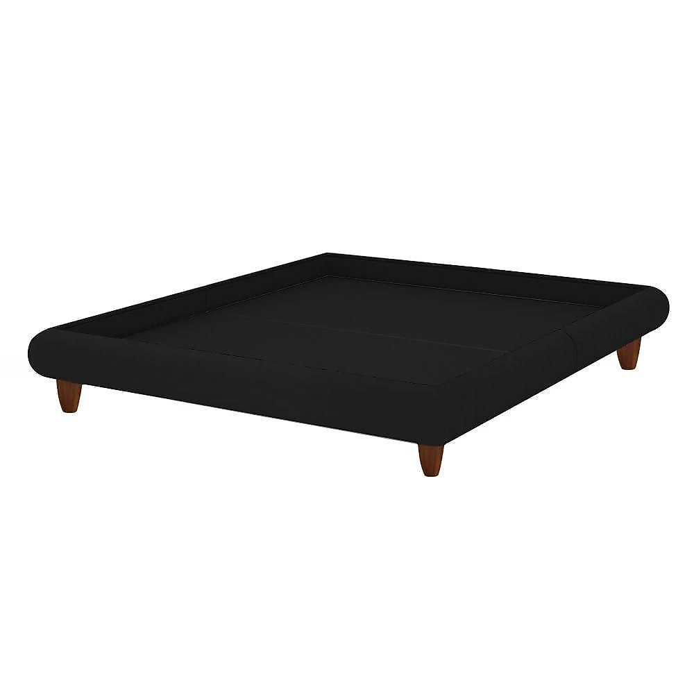 Cama Casal Japonesa 156cm Haru com Pés Madeira Estofada Veludo Preto Sallar Home