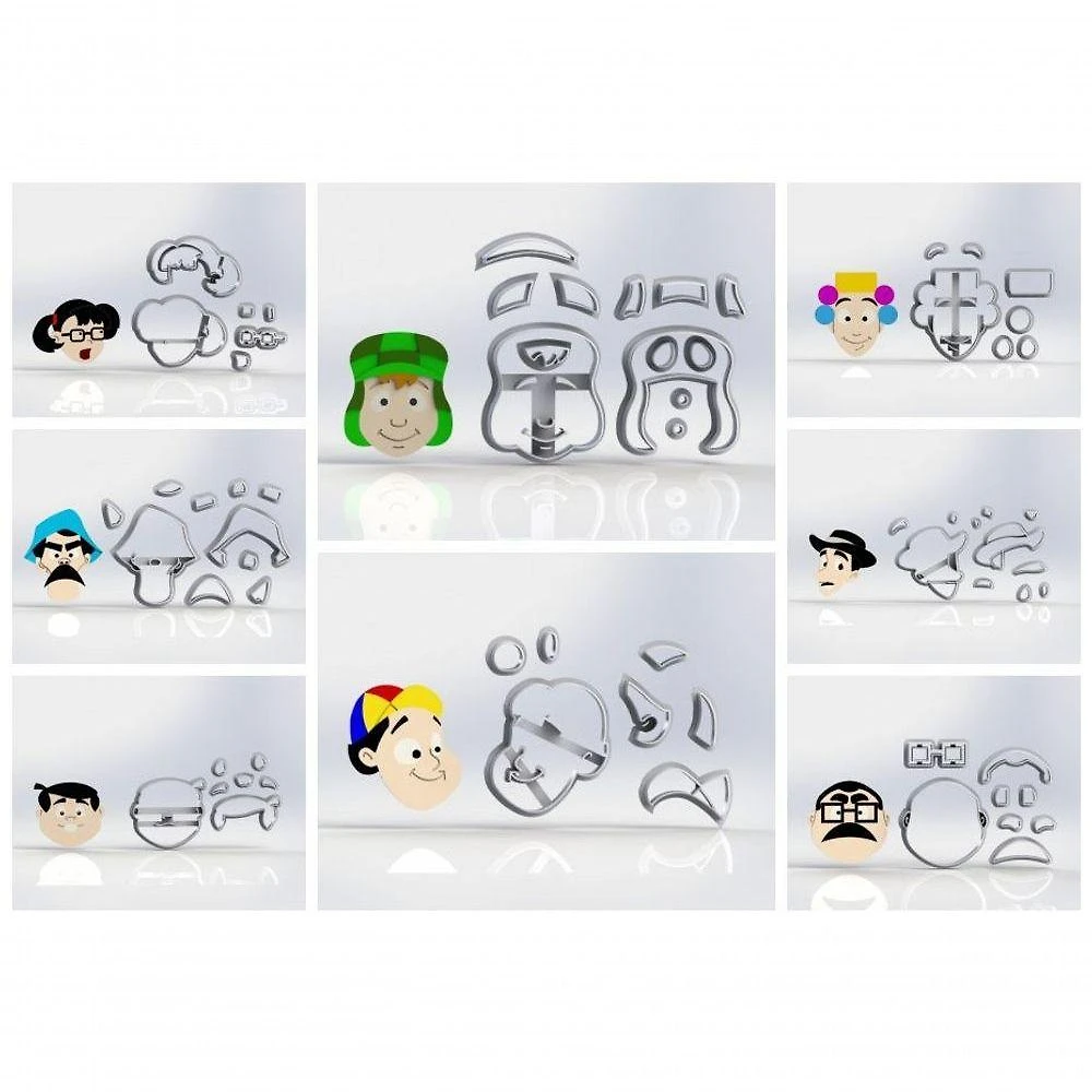 Cortador Kit Turma do Chaves Plástico PLA 7CM Transparente 8 Modelos HB Formas e Cortadores