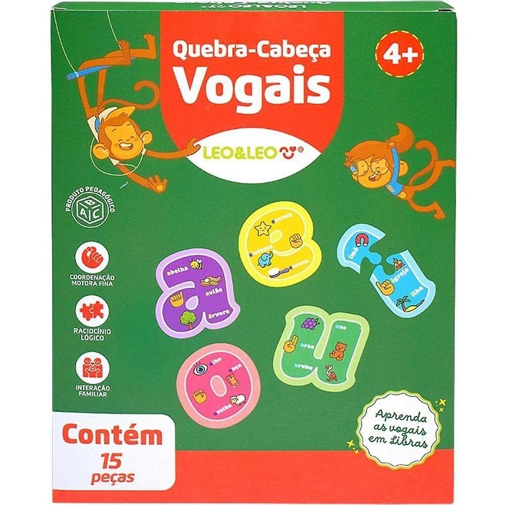 Brinquedo Pedagógico Vogais 15 Peças para Alfabetização Leonora