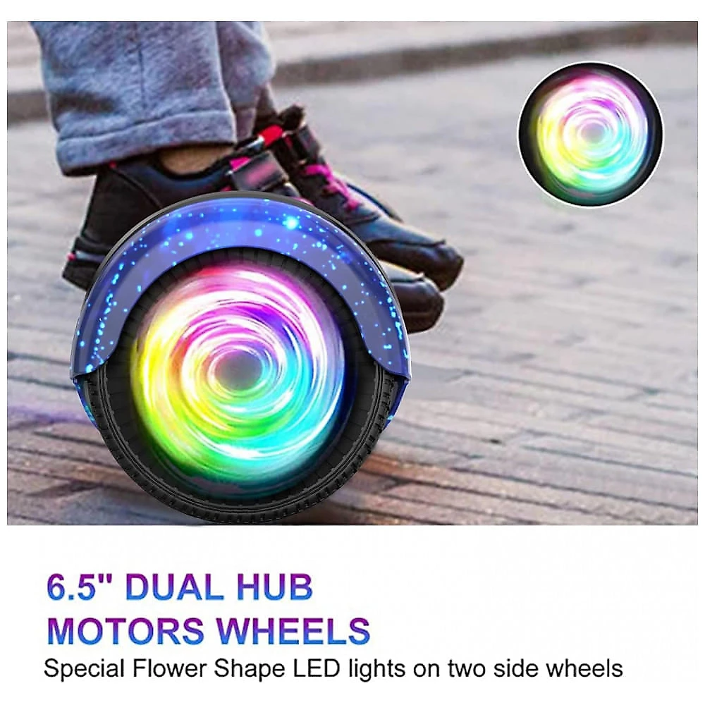 Hoverboard Auto Balanceante SISIGAD 6,5" Azul Estrelado K01 com Alto-falante Bluetooth e Rodas LED Coloridas para Crianças de 6 a 12 Anos