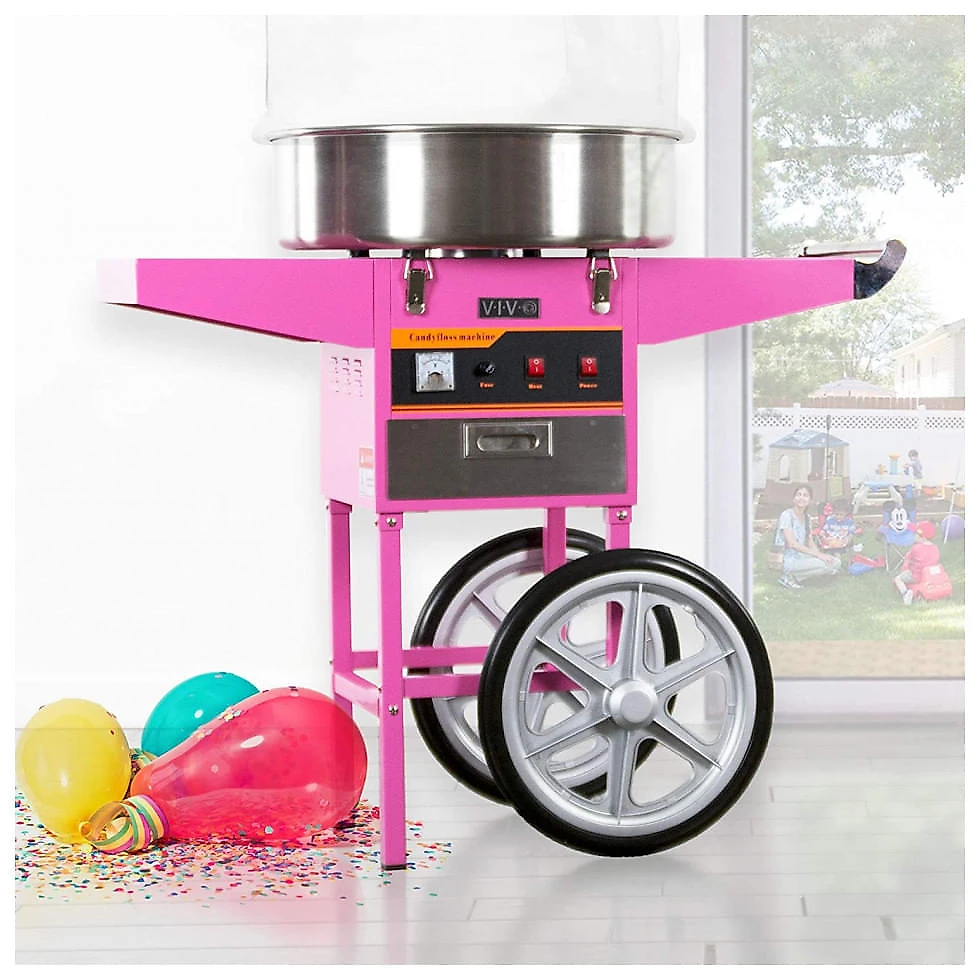 VIVO CANDY KIT 2 Máquina de Algodão Doce Elétrica com Carrinho, 110V, Rosa