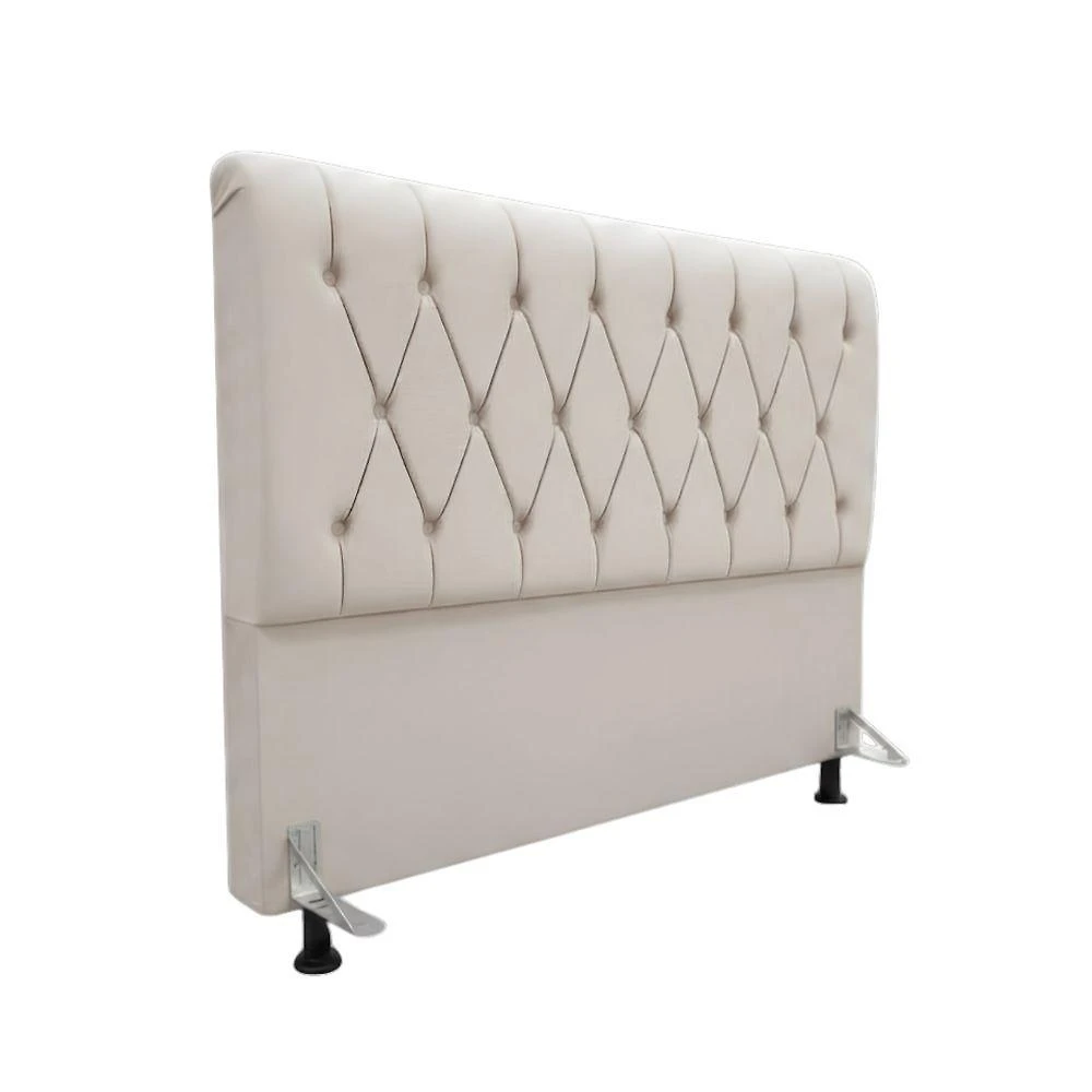 Cabeceira Cama Box Casal Mallu Fixação no Box Veludo Bege Claro Click Home